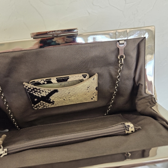 Calvin Klein Snakeskin Python Latch Clutch Bag - Picture 8 of 9
